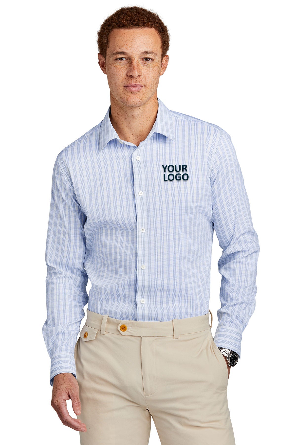 Brooks Brothers Tech Stretch Patterned Shirt, White/ Newport Blue Grid Check