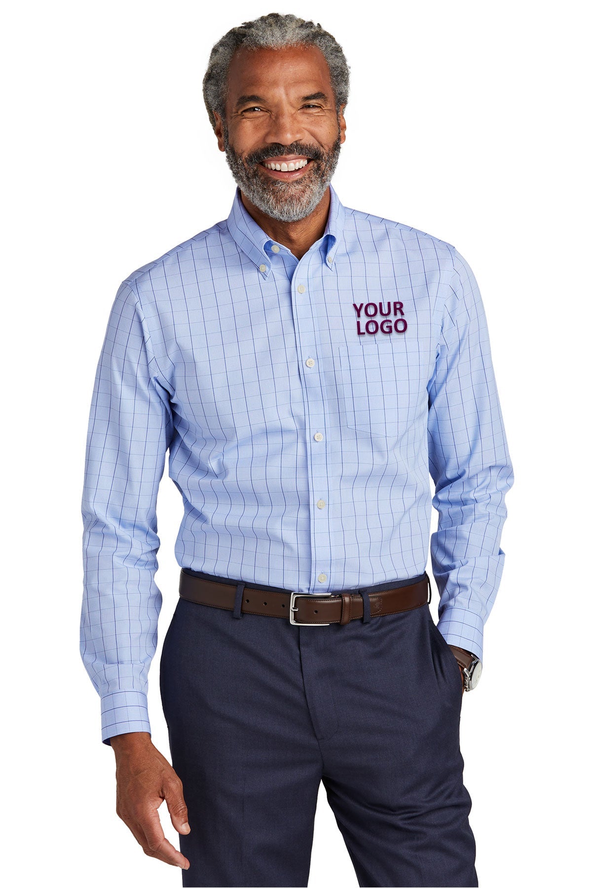 Brooks Brothers Wrinkle-Free Stretch Patterned Shirt, Newport Blue [Dunbar]