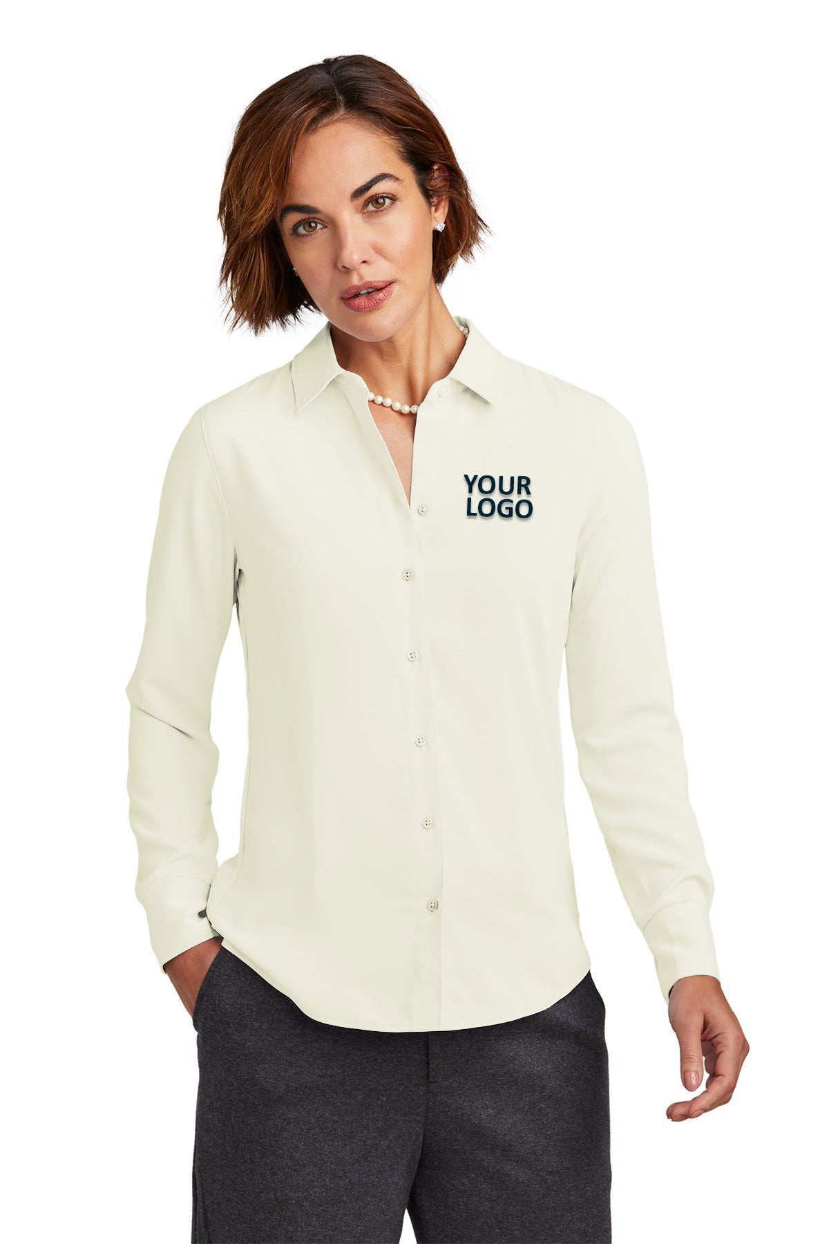 Brooks Brothers Womens Full-Button Satin Blouse, Off White