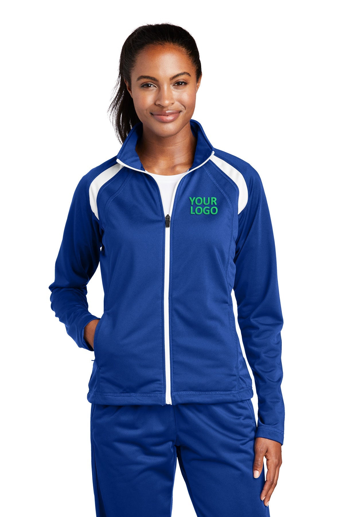 Sport-Tek True Royal/White LST90 custom jackets with logo