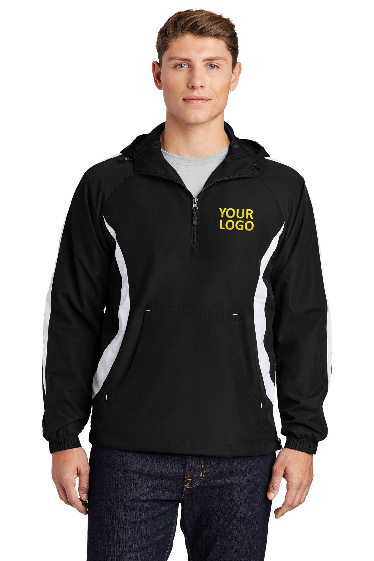 Sport-Tek Black/White JST63 jacket company logo
