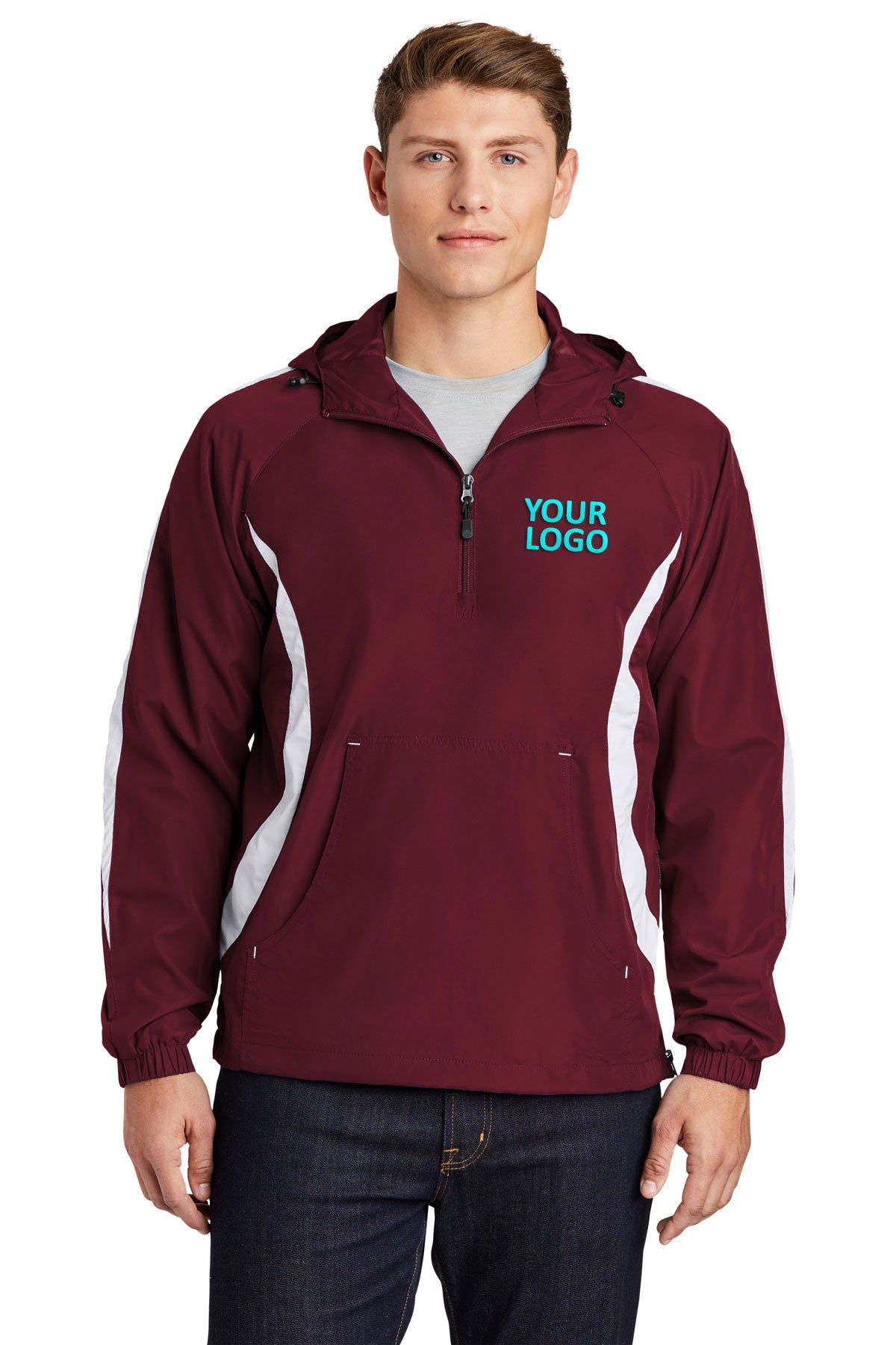 Sport-Tek Maroon/White JST63 jacket company logo