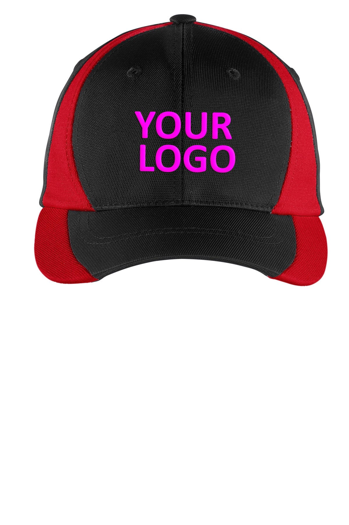 Sport-Tek Dry Zone Nylon Custom Colorblock Caps, Black/True Red