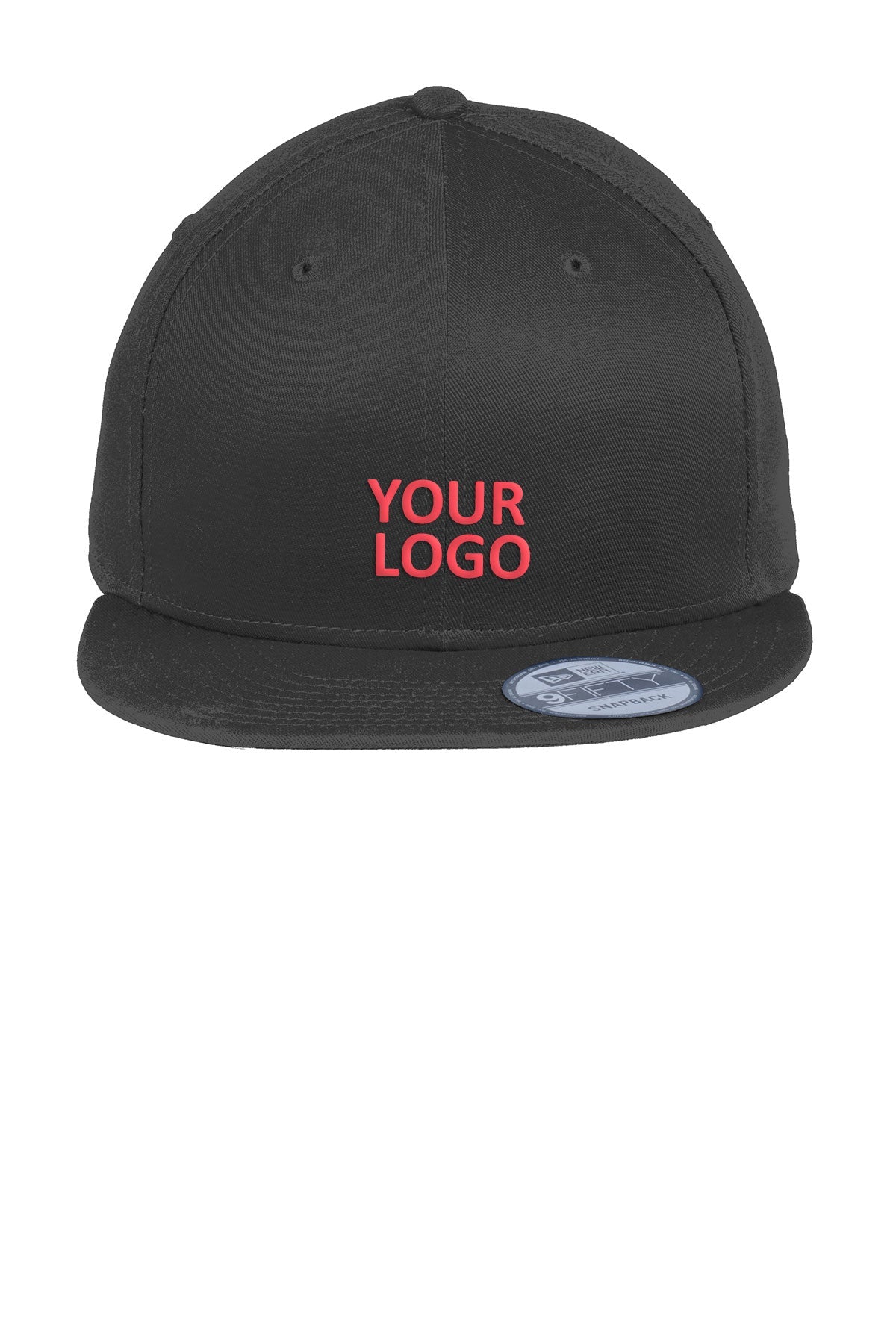 New Era Flat Bill Snapback Customized Caps, Black