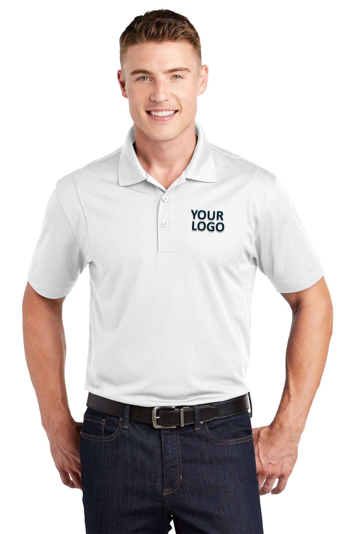Sport-Tek White ST650 order custom polo shirts