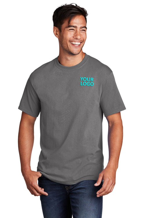Port & Company Ladies Core Cotton Customized V-Neck Tee's, Medium Grey