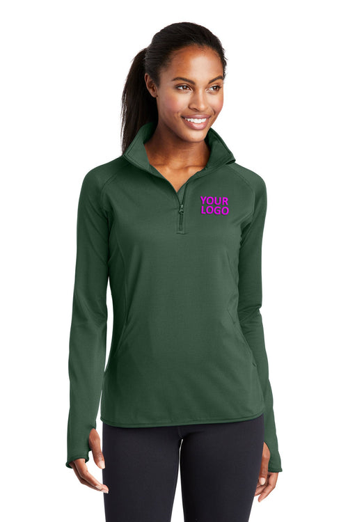 Sport-Tek Sport-Wick Stretch Branded 1/2-Zip Pullovers, Forest Green