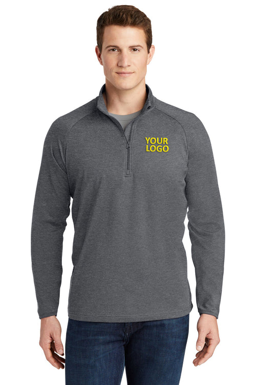 Sport-Tek Ladies Sport-Wick Stretch Branded 1/2-Zip Pullovers, Charcoal Grey Heather