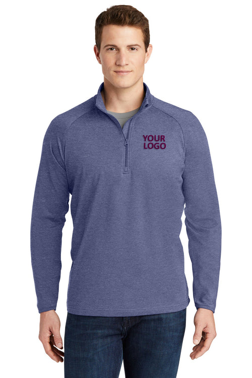Sport-Tek Ladies Sport-Wick Stretch Branded 1/2-Zip Pullovers, True Navy Heather