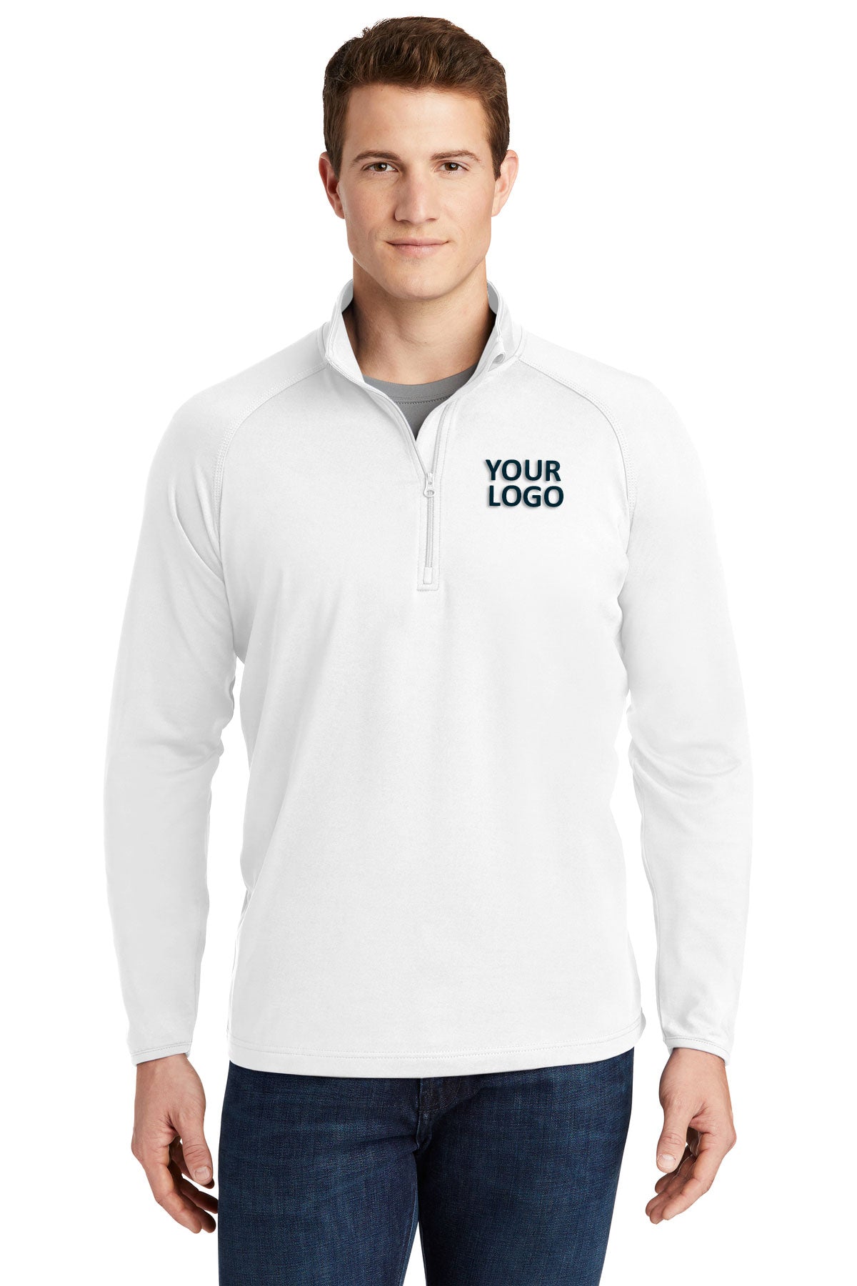 Sport-Tek Sport-Wick Stretch Customized 1/2-Zip Pullovers, White
