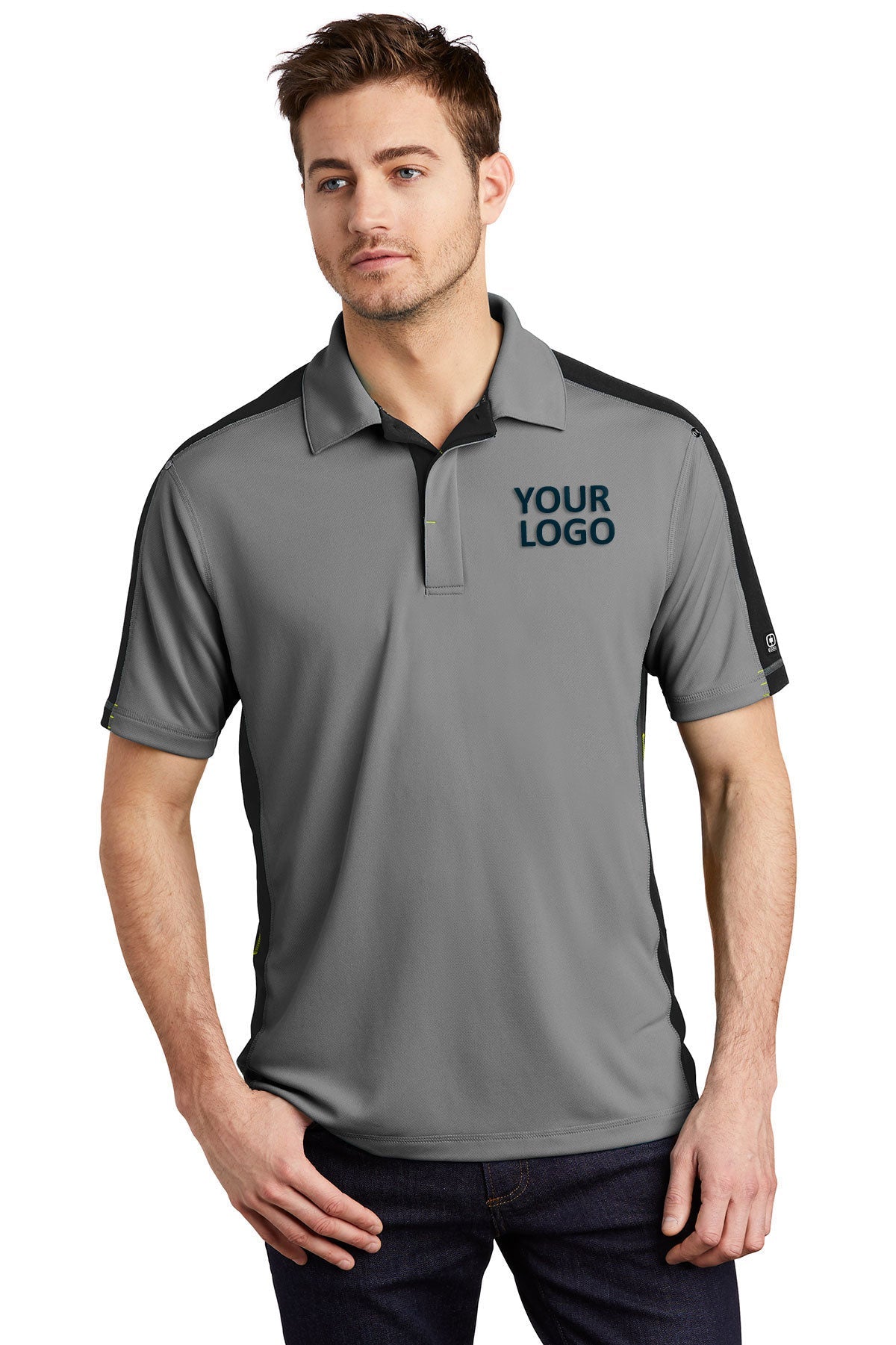 OGIO Trax Customized Polos, Petrol Grey/Blacktop/Shock Green