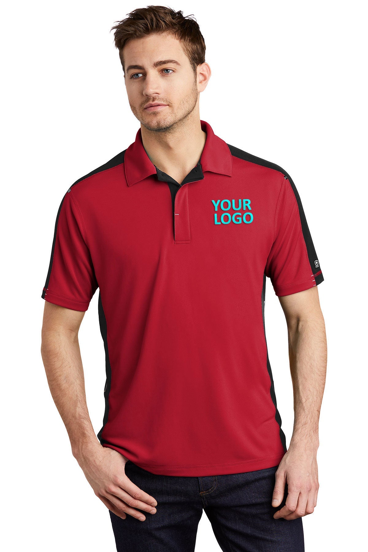 OGIO Trax Customized Polos, Signal Red/Blacktop/Silver Grey