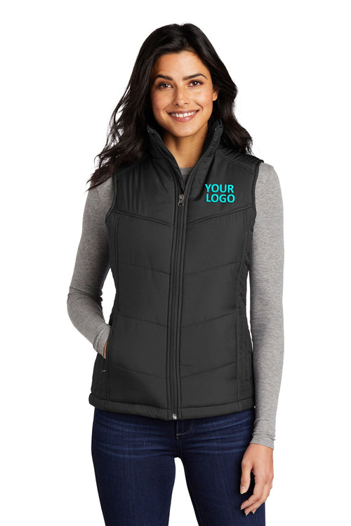 Port Authority Puffy Customized Vests, Mediterranean Blue/Black