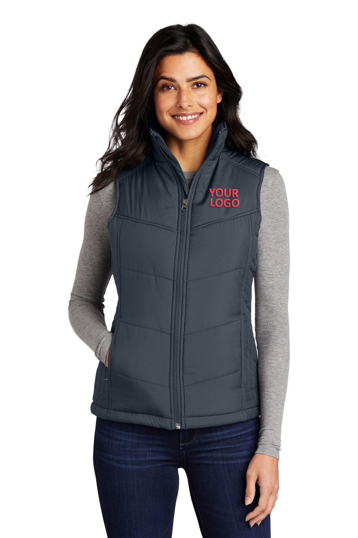port authority dark slate/black l709 jacket company logo