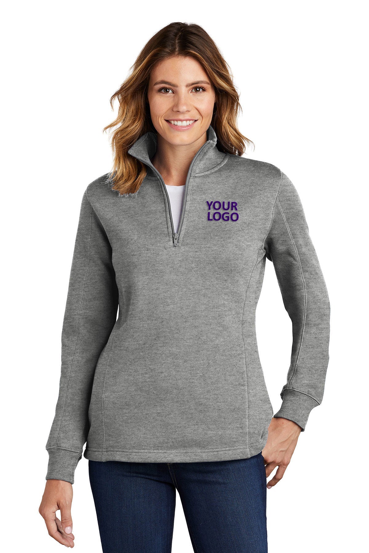 Sport-Tek Ladies Branded 1/4-Zip Sweatshirts, Vintage Heather