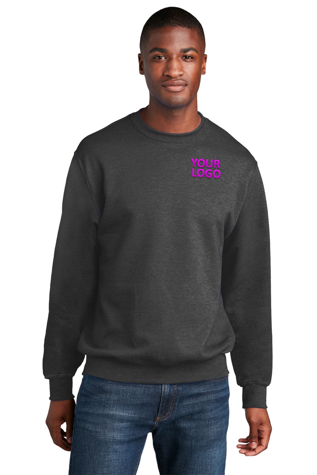 port & company dark heather grey pc78 embroidered sweatshirts for business