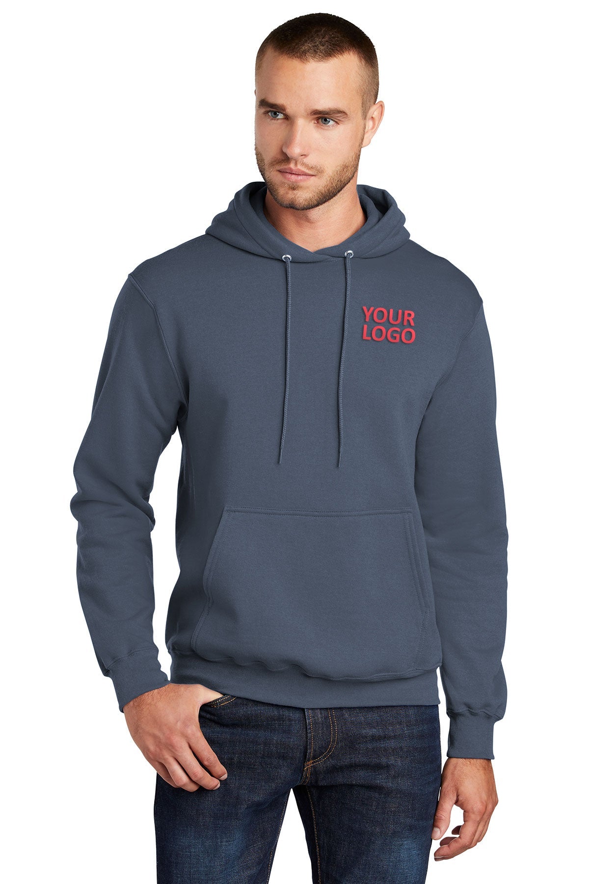 port & company steel blue pc78h sweatshirts with logo embroidery