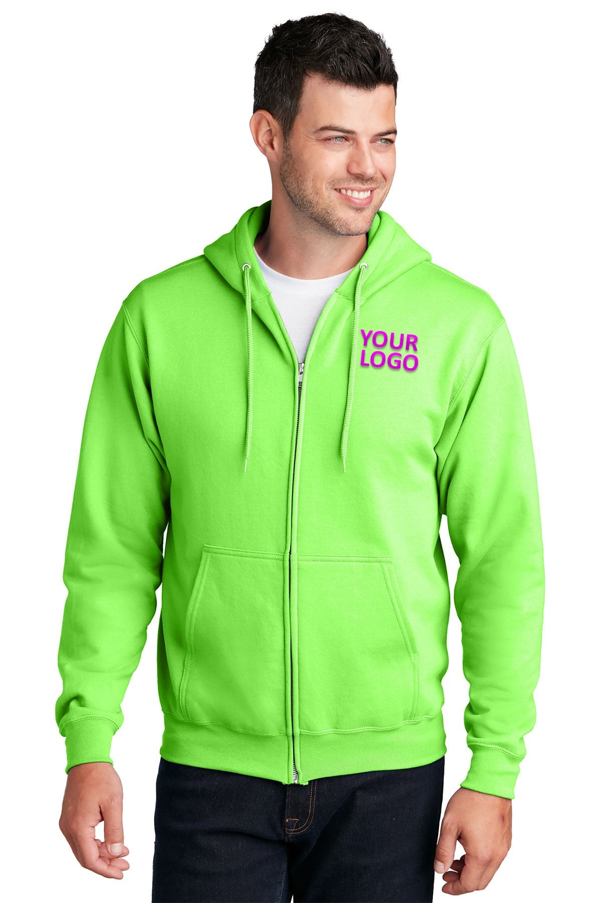 Port & Company Core Fleece Custom Zip Hoodies, Neon Green