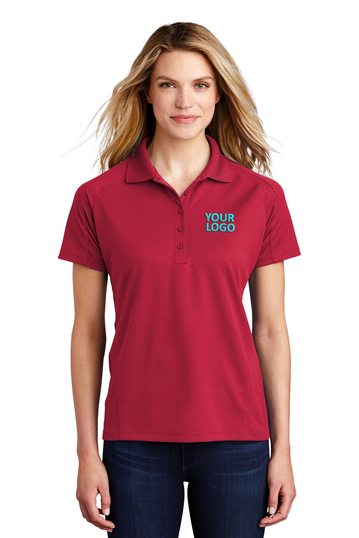 Sport-Tek Ladies Dri-Mesh Customized Pro Polos, Engine Red