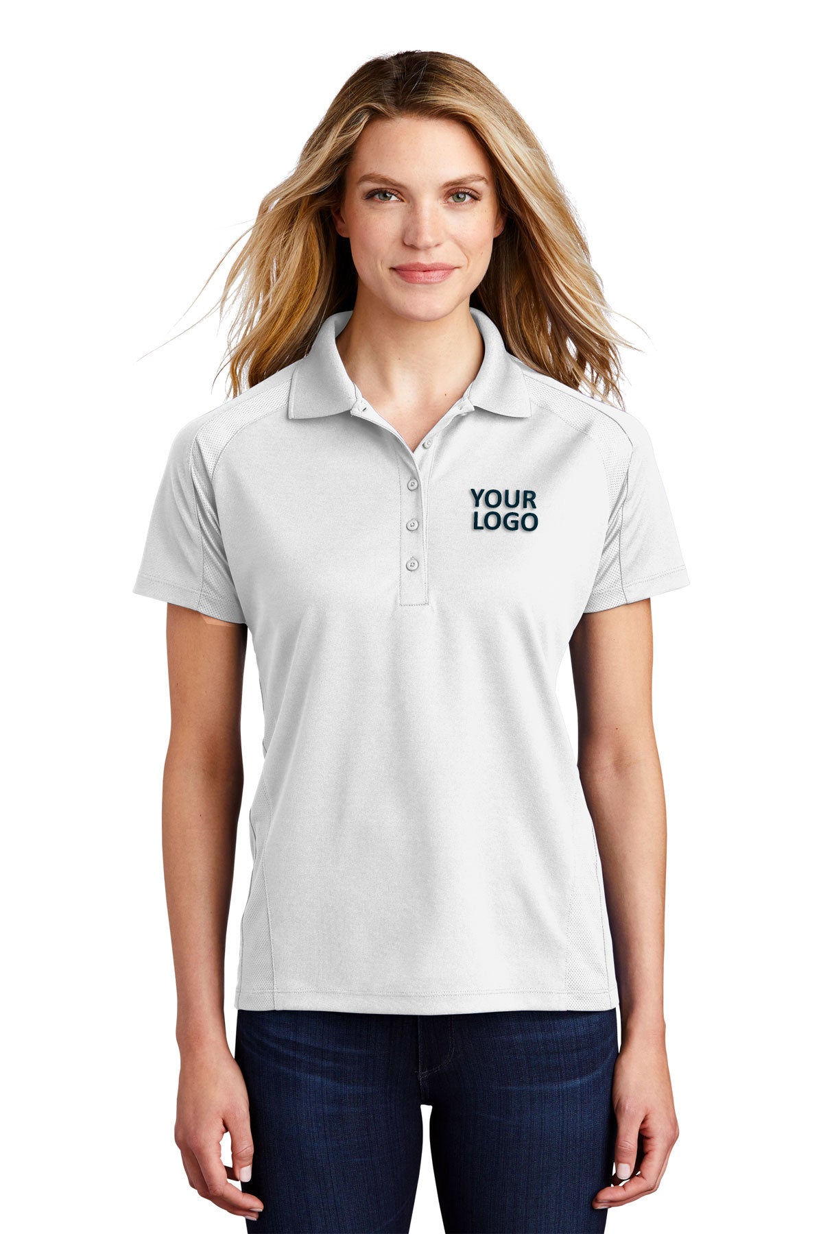 Sport-Tek White L474 custom made polo shirts with logo