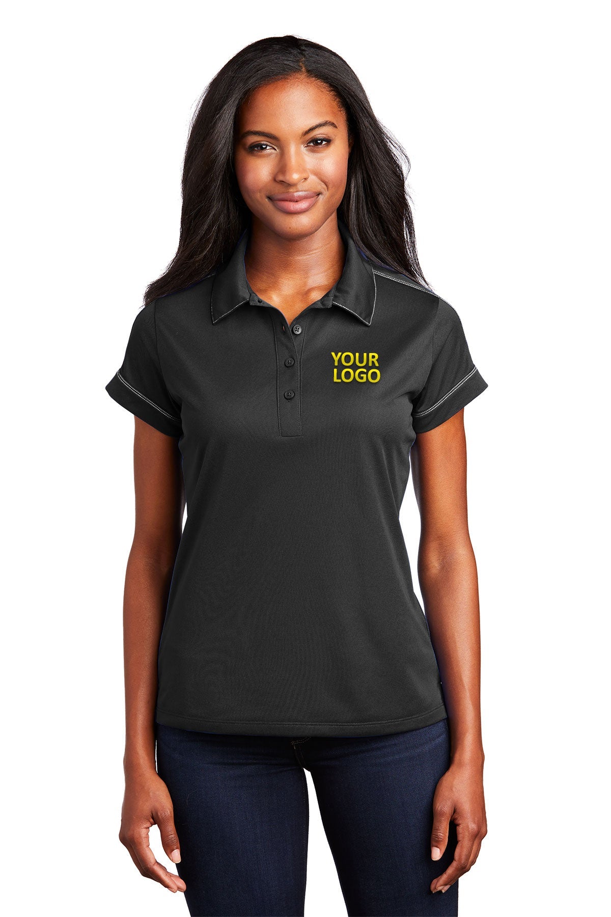 Sport-Tek Black LST659 custom dry fit polo shirts