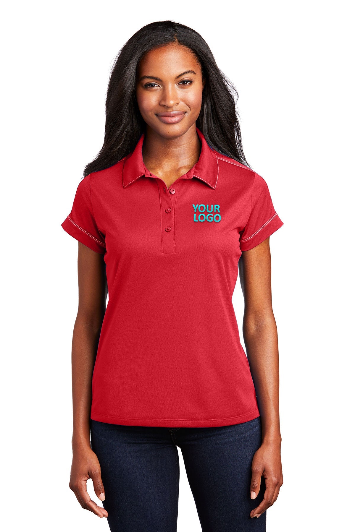 Sport-Tek Ladies Contrast Stitch Micropique Custom Sport-Wick Polos, True Red