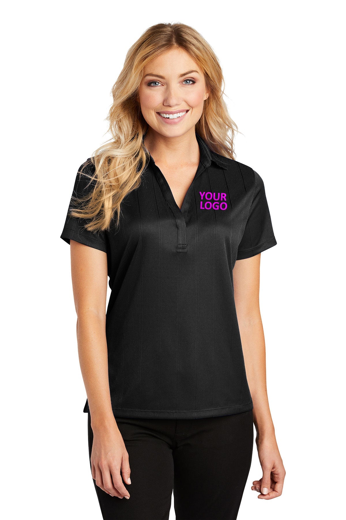 port authority black l528 business logo polo shirts