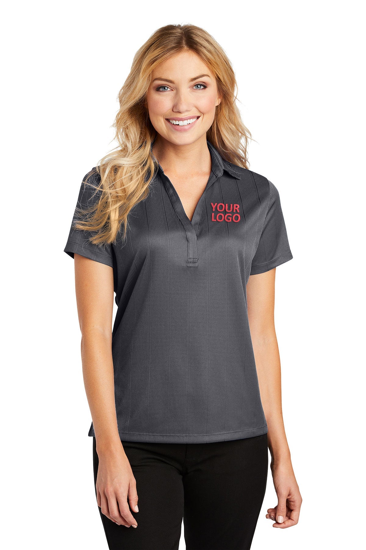 port authority grey smoke l528 business logo polo shirts