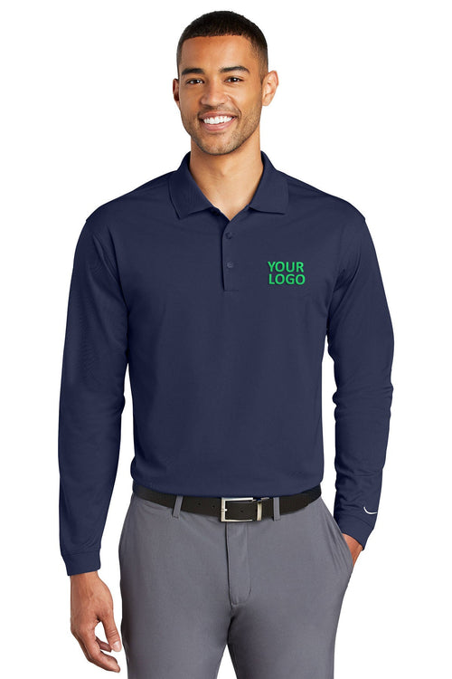 Nike Tall Long Sleeve Dri-FIT Stretch Custom Polos, Midnight Navy