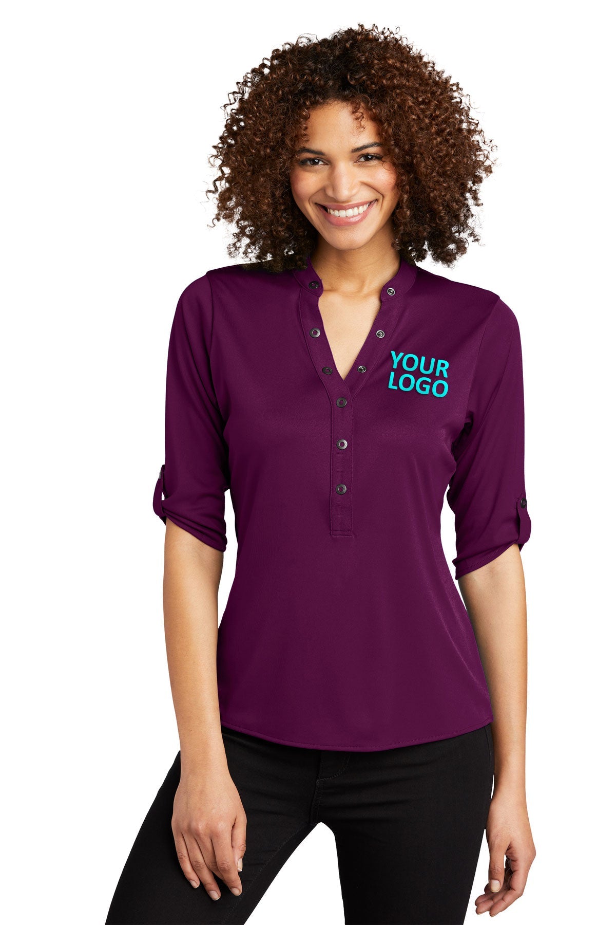 OGIO Ladies Crush Branded Henleys, Purple Luxe
