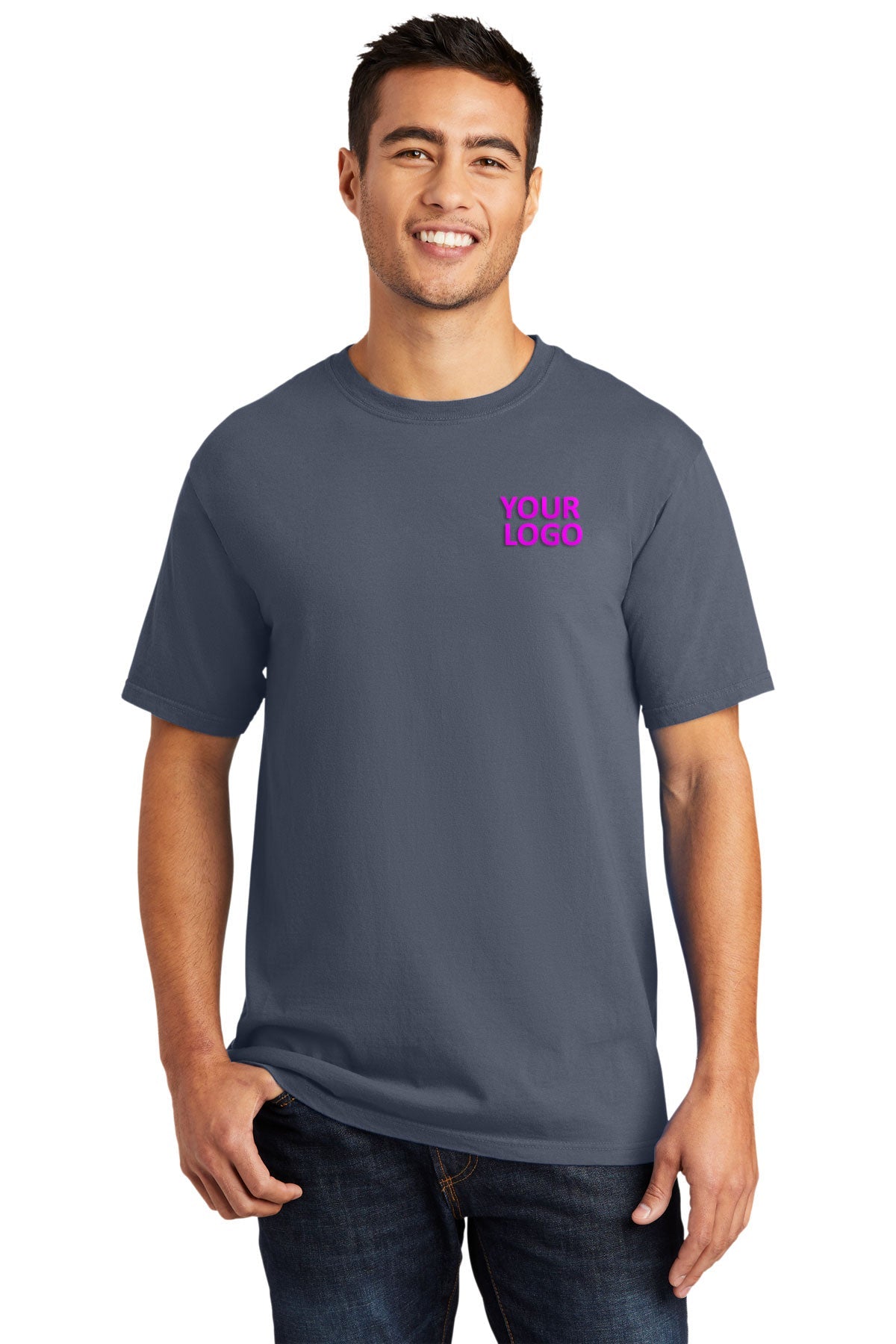Port & Company Pigment-Dyed Branded Tee's, Denim Blue