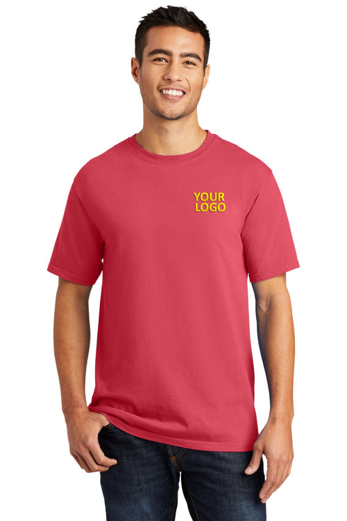 Port & Company Pigment-Dyed Branded Long Sleeve Tee's, Poppy