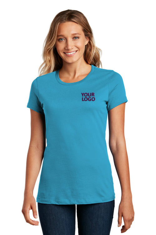 District Made Ladies Perfect Weight V-Neck Tee's, Bright Turquoise