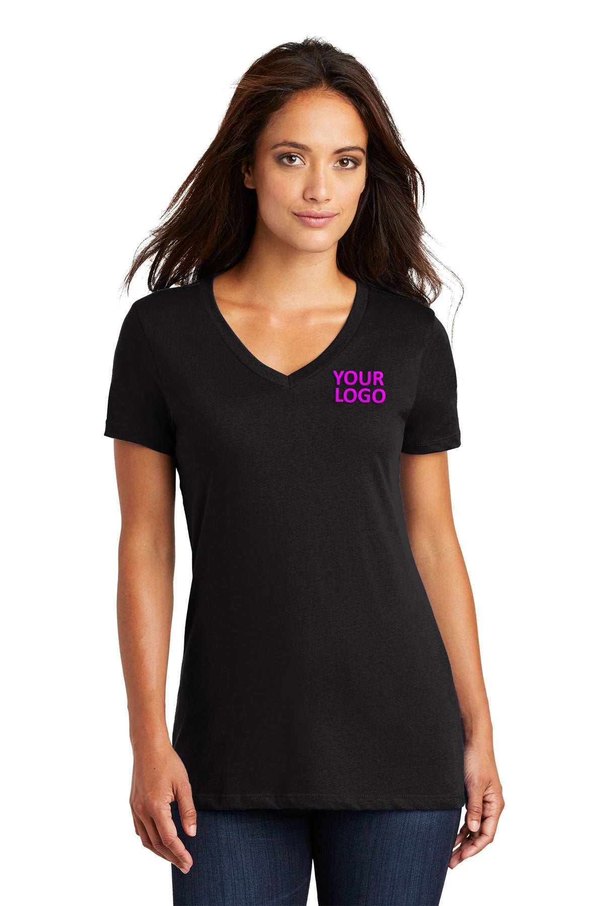 District Made Ladies Perfect Weight V-Neck Tee's, Jet Black