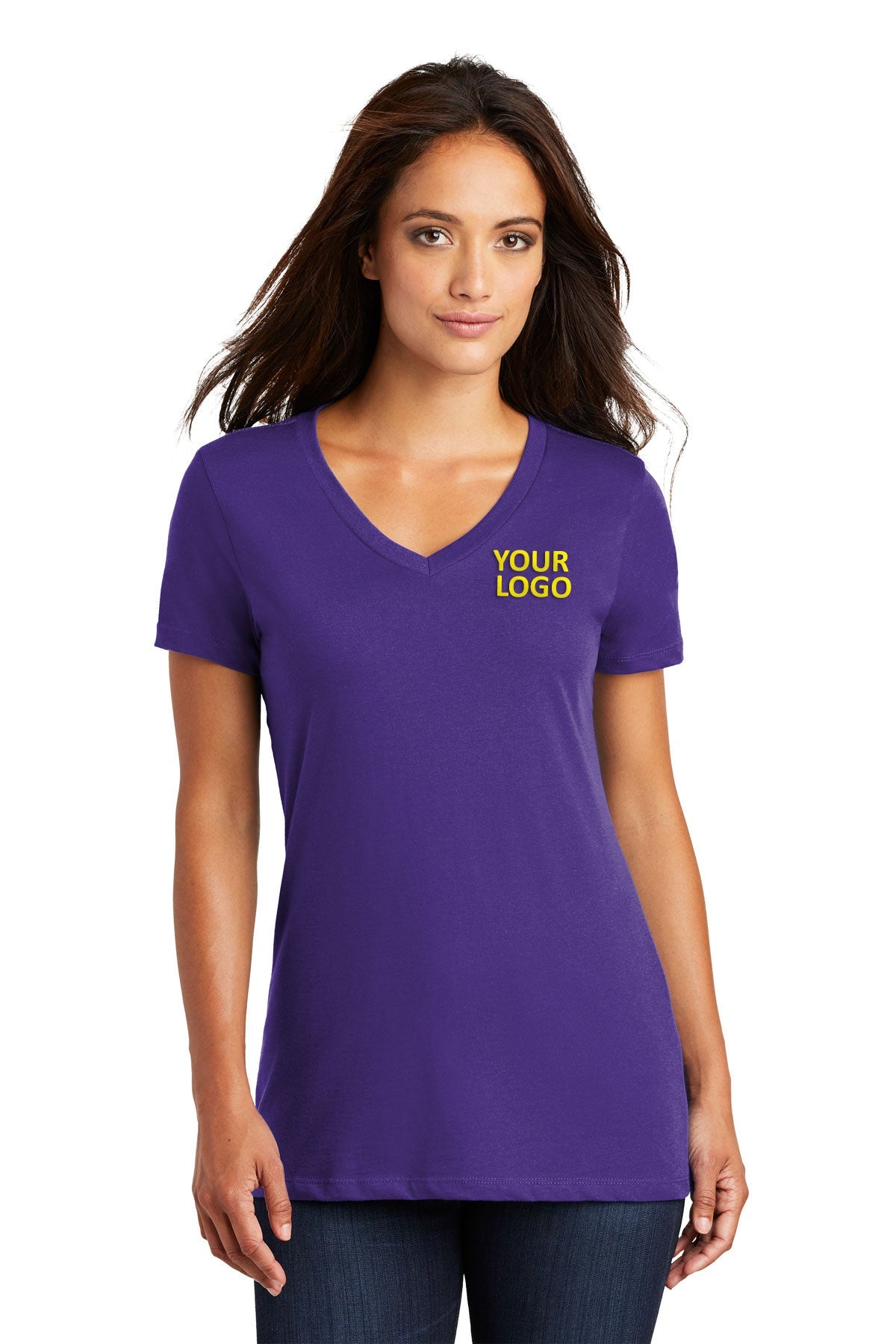 District Made Ladies Perfect Weight V-Neck Tee's, Purple