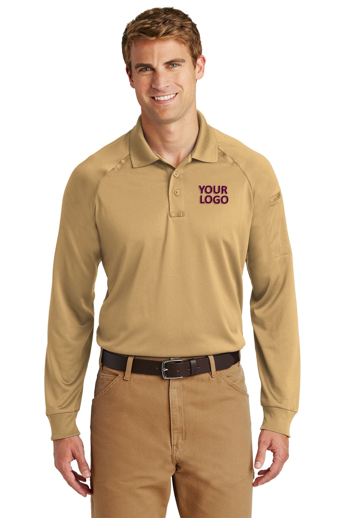 CornerStone Tan CS410LS custom business polo shirts