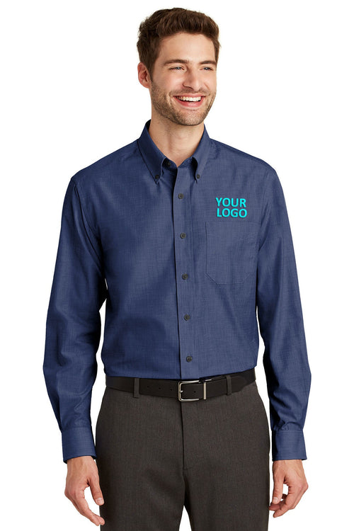 Port Authority Ladies Crosshatch Easy Care Custom Shirts, Deep Blue