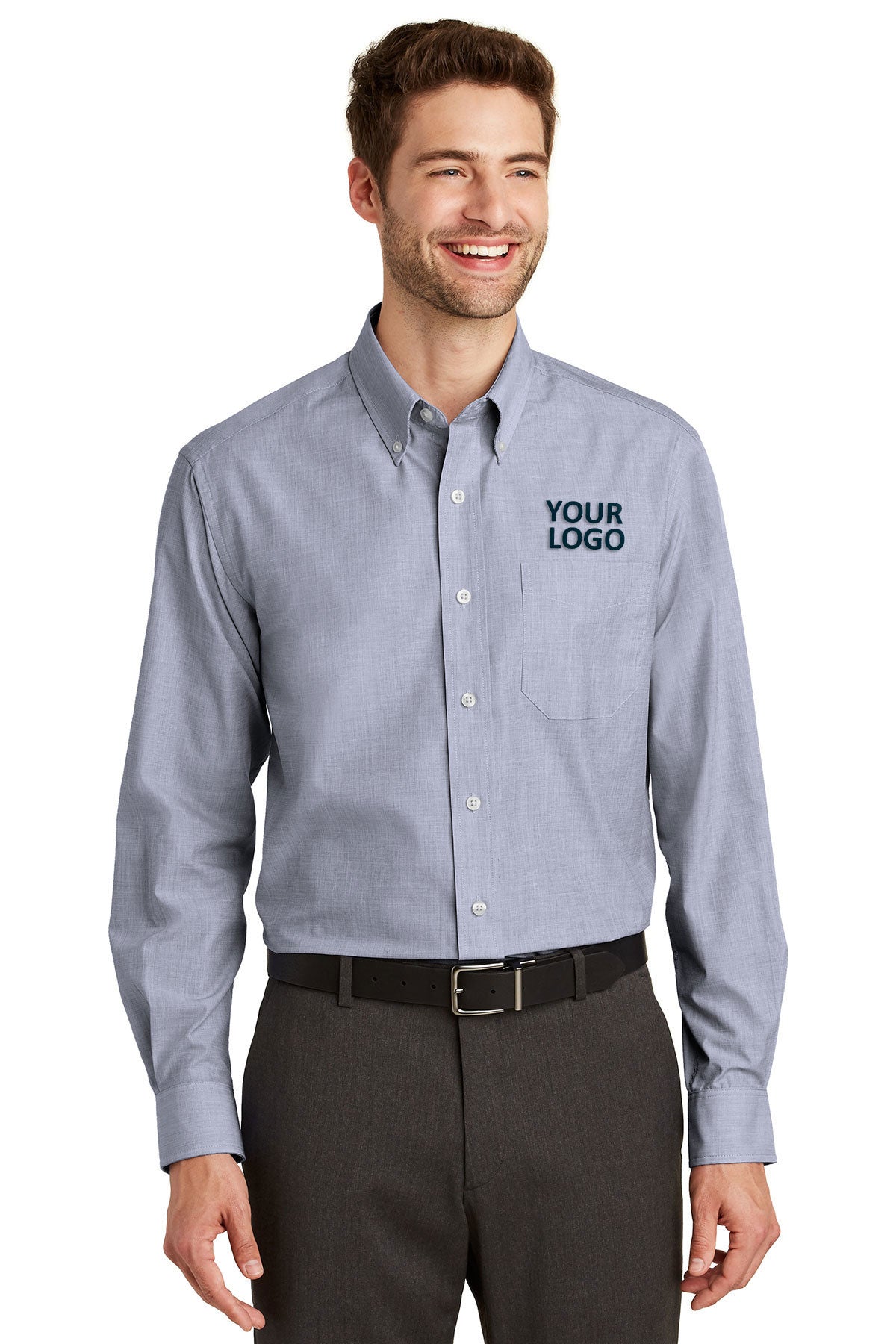 Port Authority Navy Frost S640 logo shirts