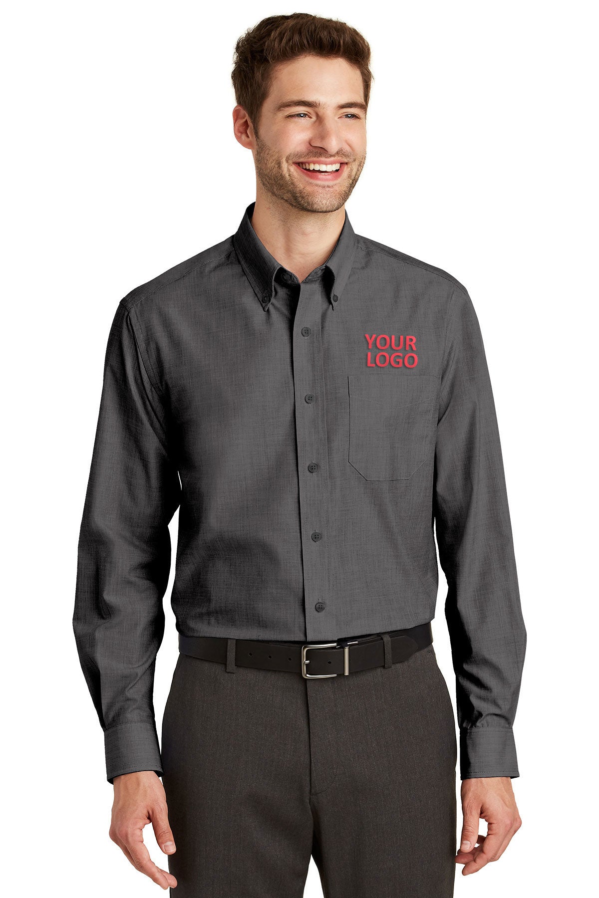 Port Authority Soft Black S640 custom embroidered shirts