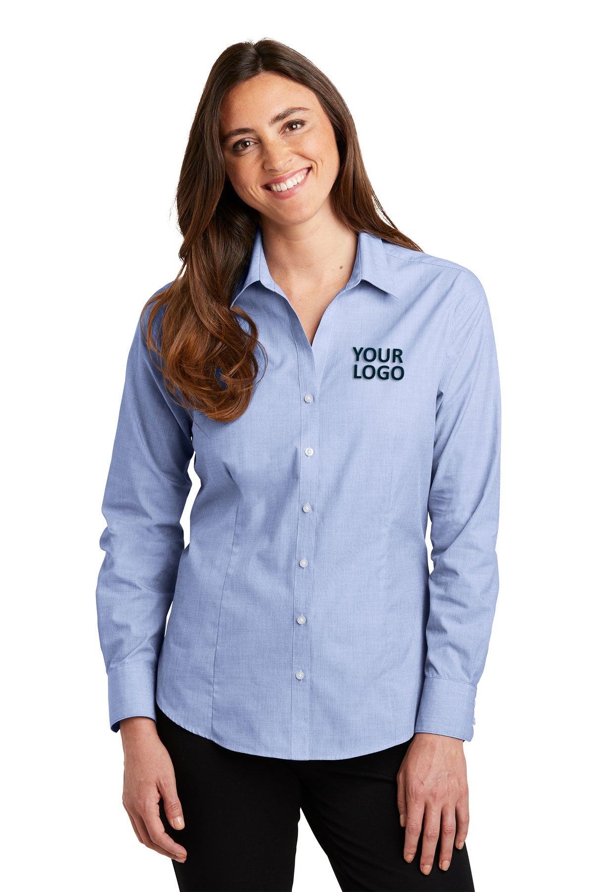 Port Authority Chambray Blue L640 custom logo shirts