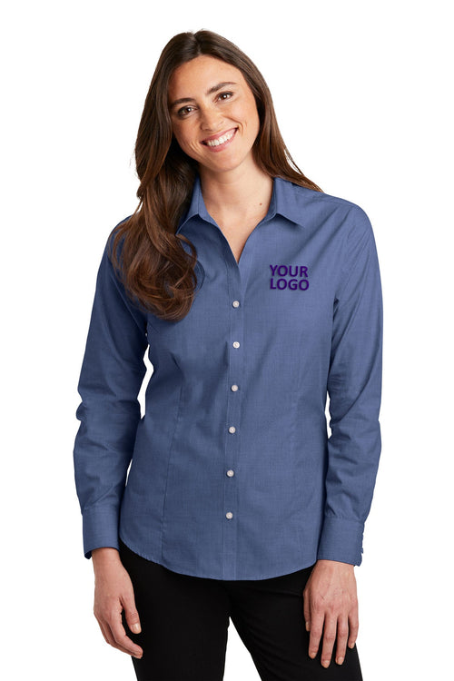 Port Authority Crosshatch Easy Care Custom Shirts, Deep Blue
