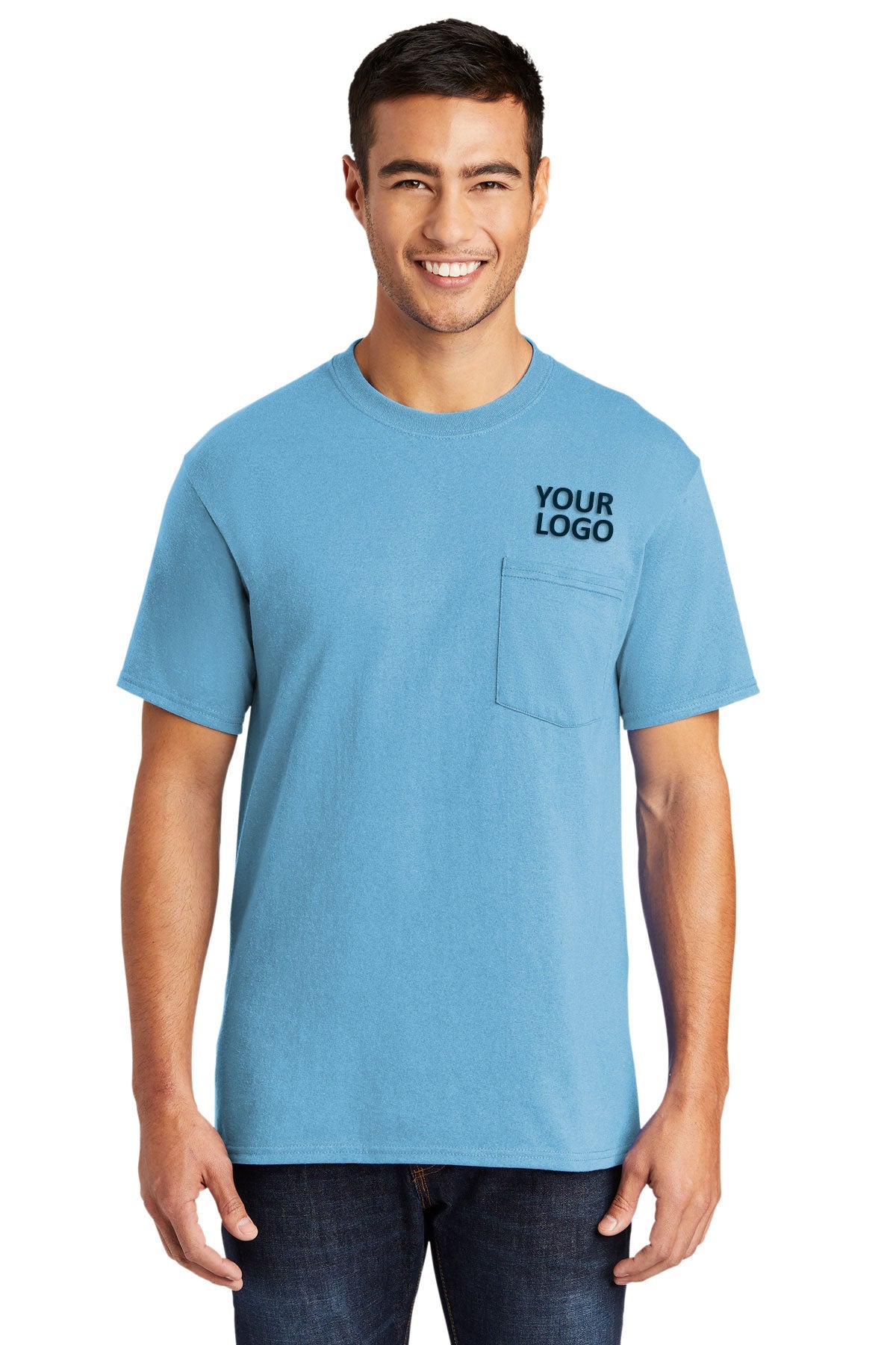 Port & Company Core Blend Branded Pocket Tee's, Aquatic Blue