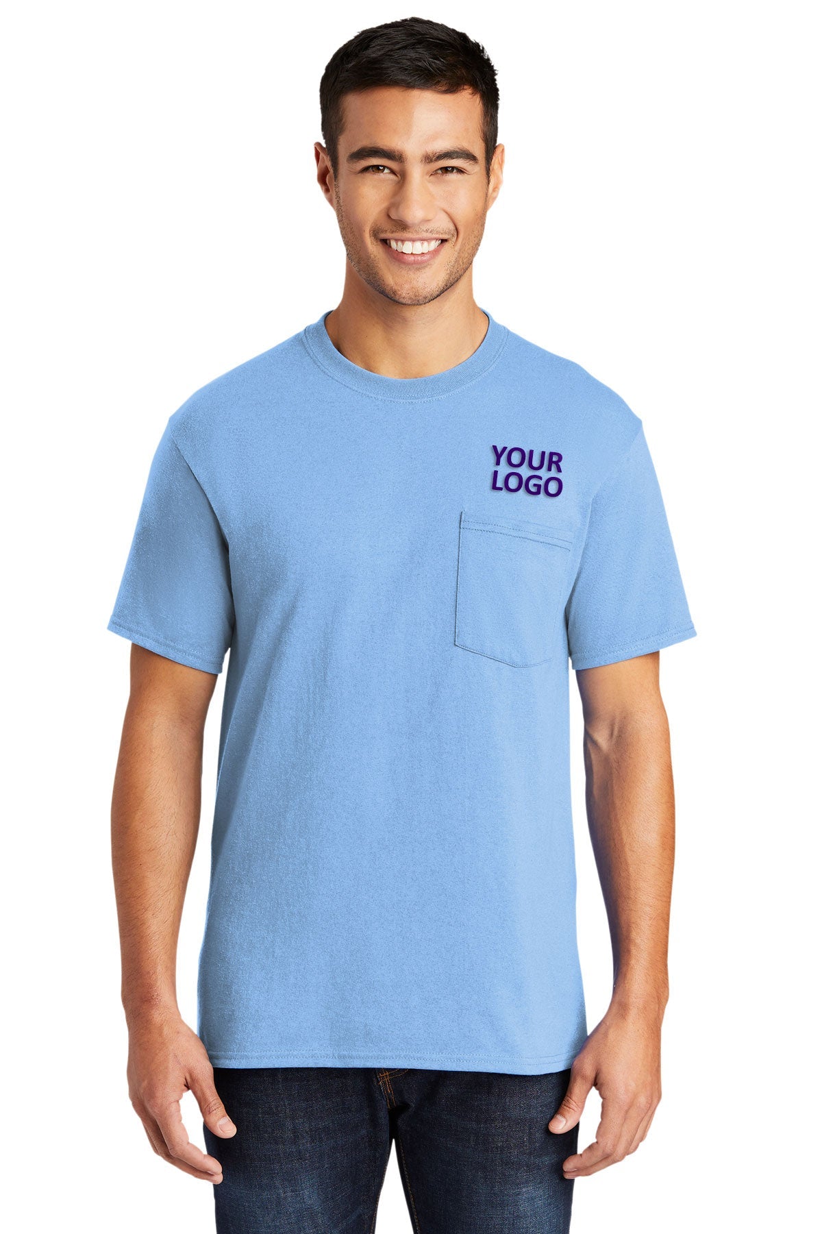 Port & Company Core Blend Branded Pocket Tee's, Light Blue
