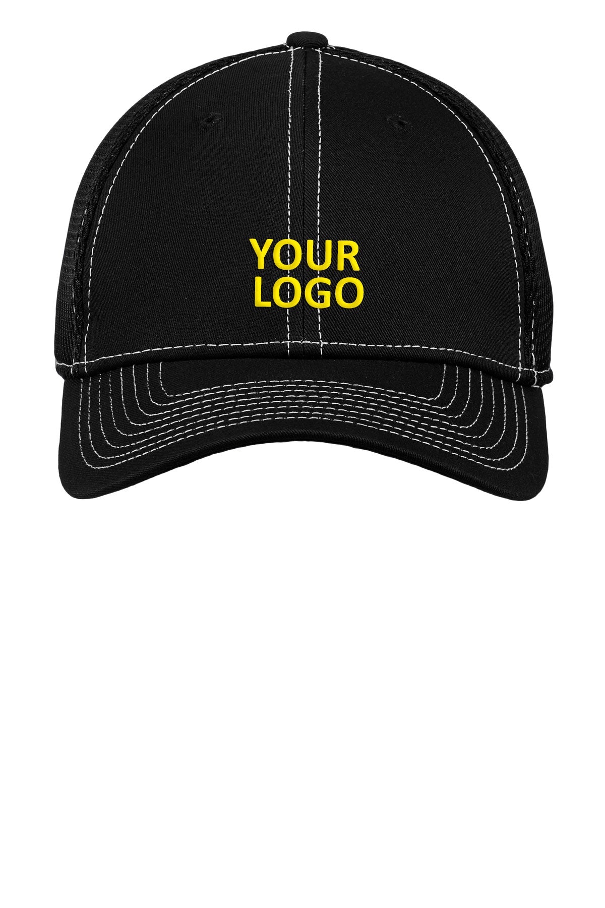 New Era Stretch Mesh Contrast Stitch Custom Caps, Black/White