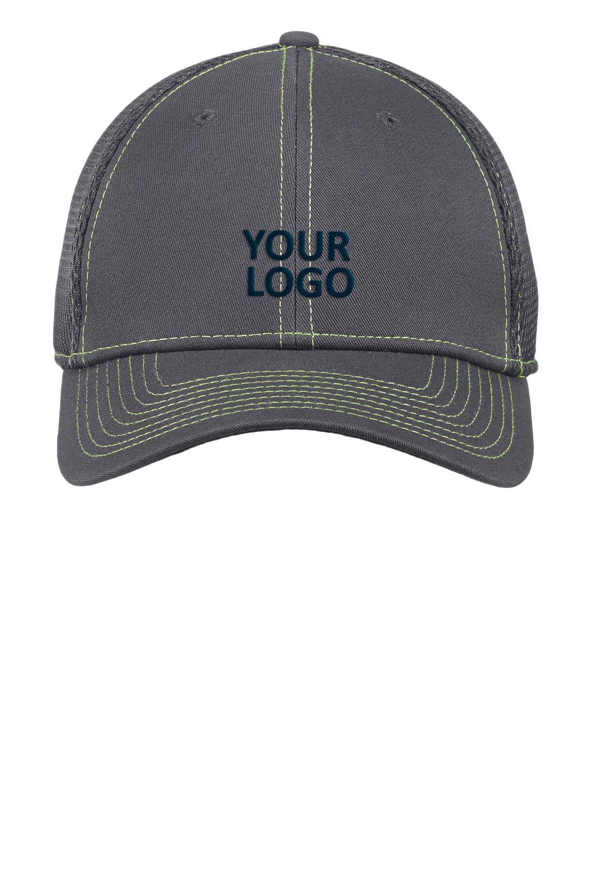 New Era Stretch Mesh Contrast Stitch Custom Caps, Graphite/Cyber Green