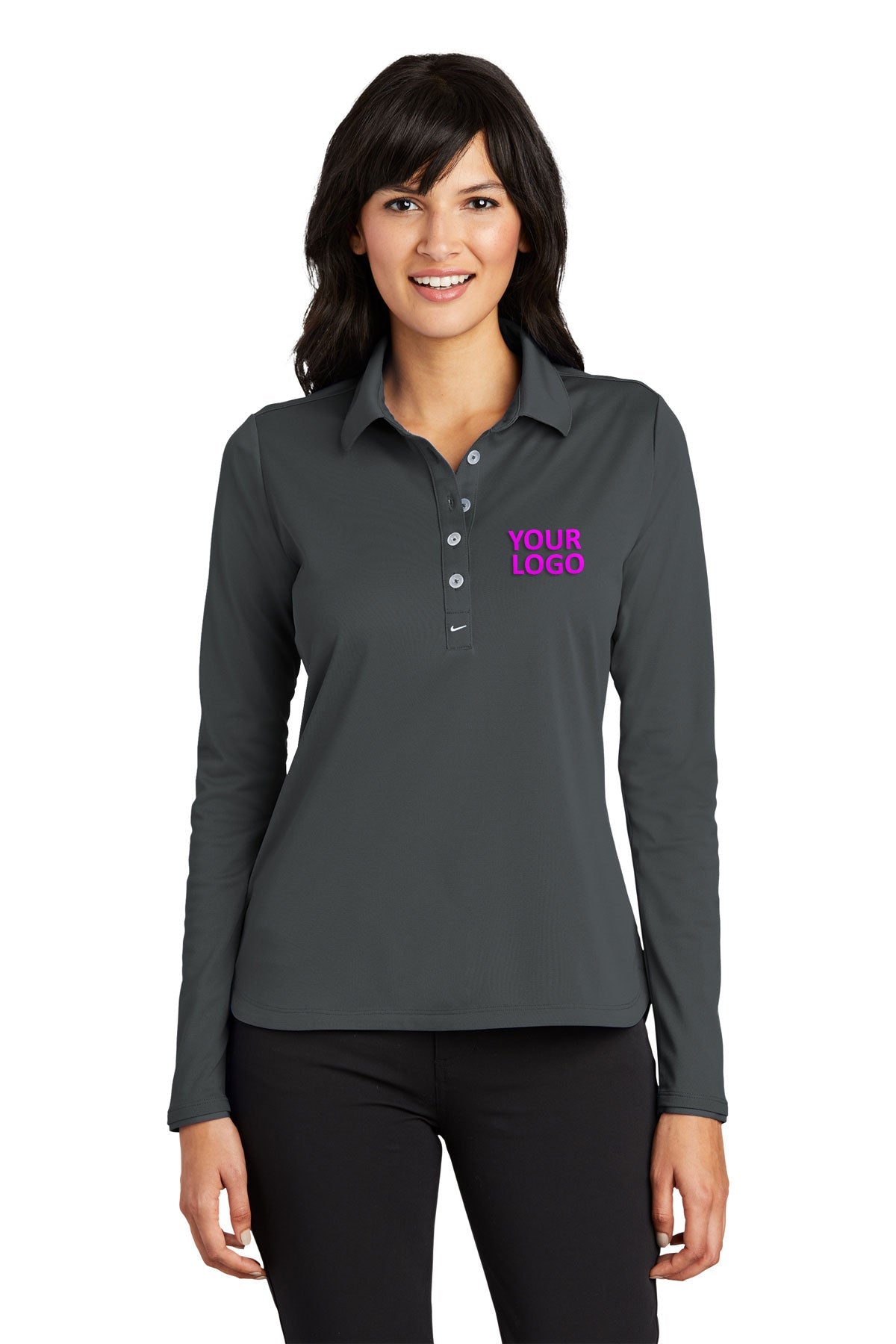Nike Ladies Long Sleeve Dri-FIT Stretch Custom Polos, Anthracite [TruNorthern]