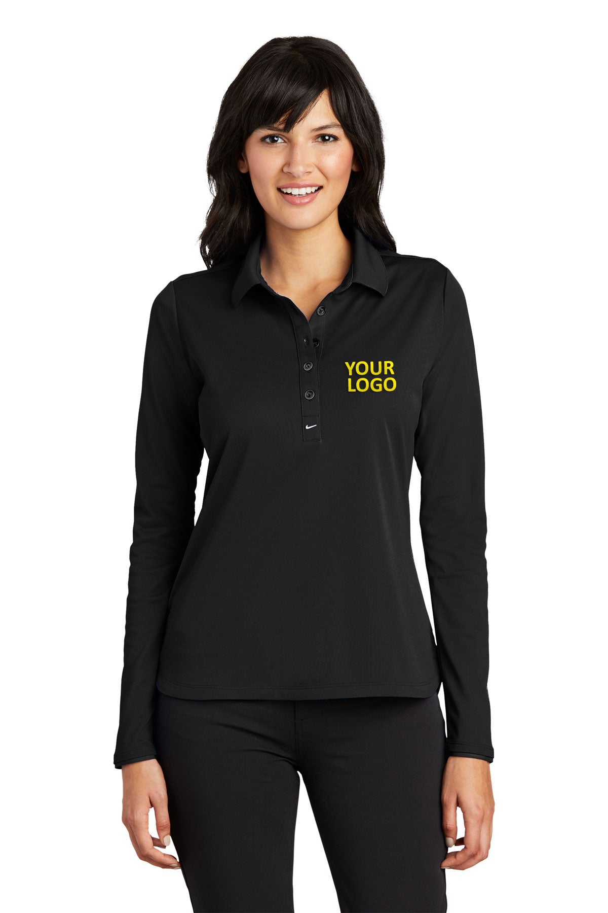 Nike Ladies Long Sleeve Dri-FIT Stretch Custom Polos, Black [TruNorthern]