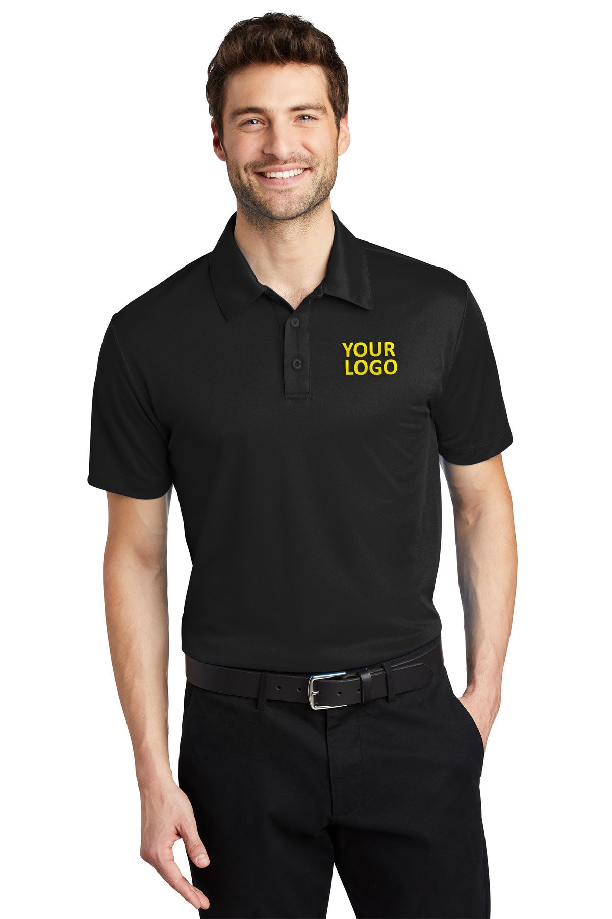 Port Authority Silk Touch Branded Performance Polos, Black
