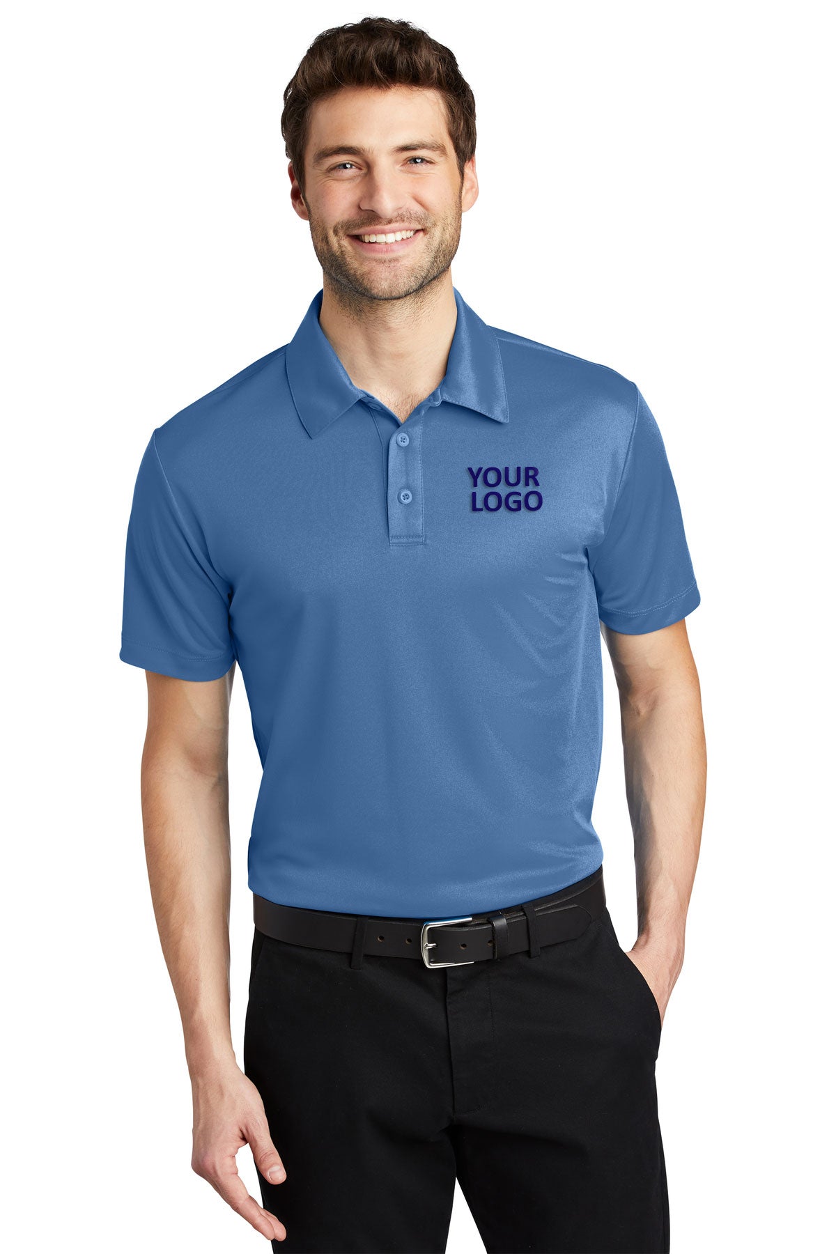 Port Authority Silk Touch Branded Performance Polos, Carolina Blue