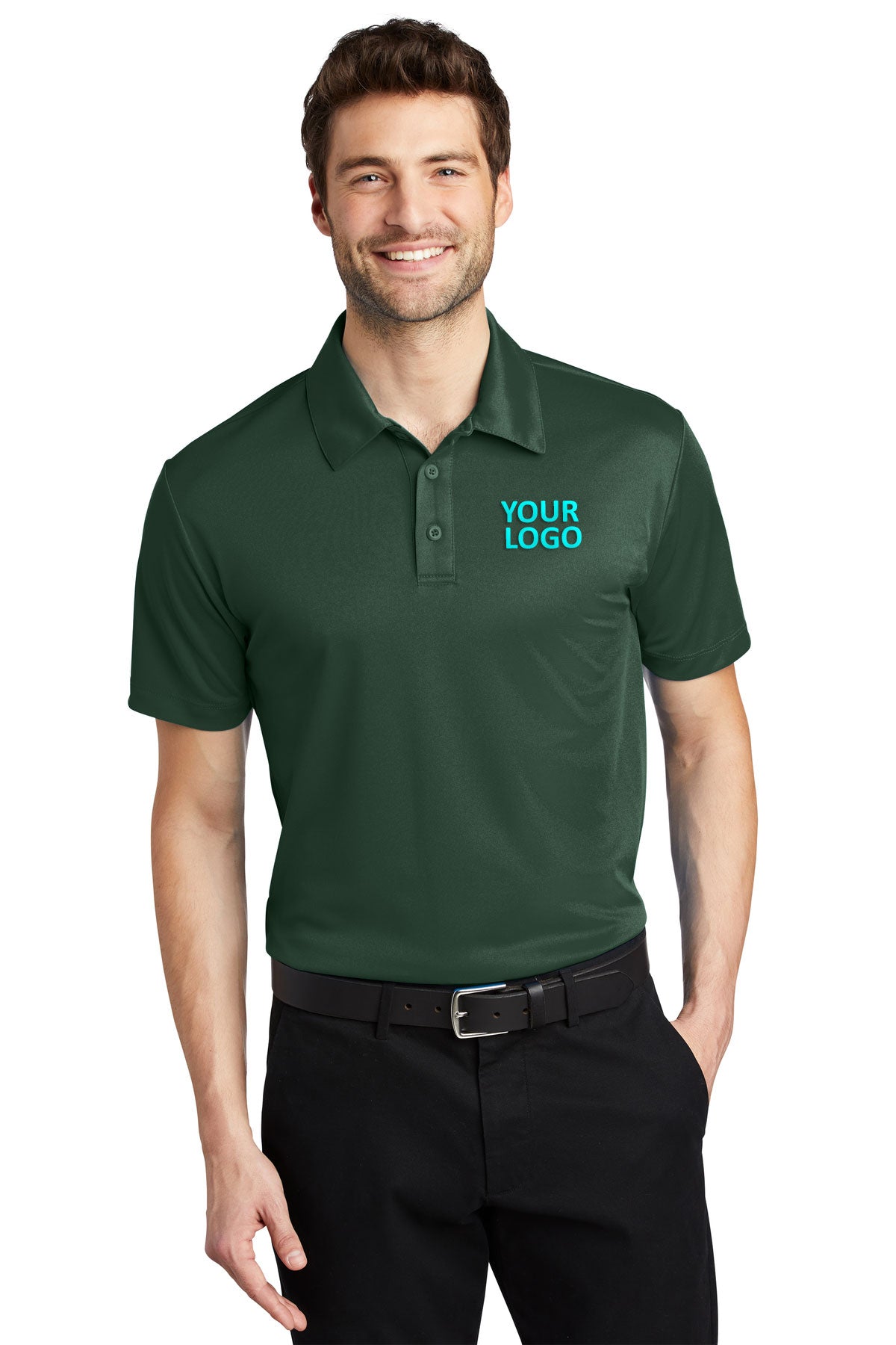 Port Authority Silk Touch Branded Performance Polos, Dark Green